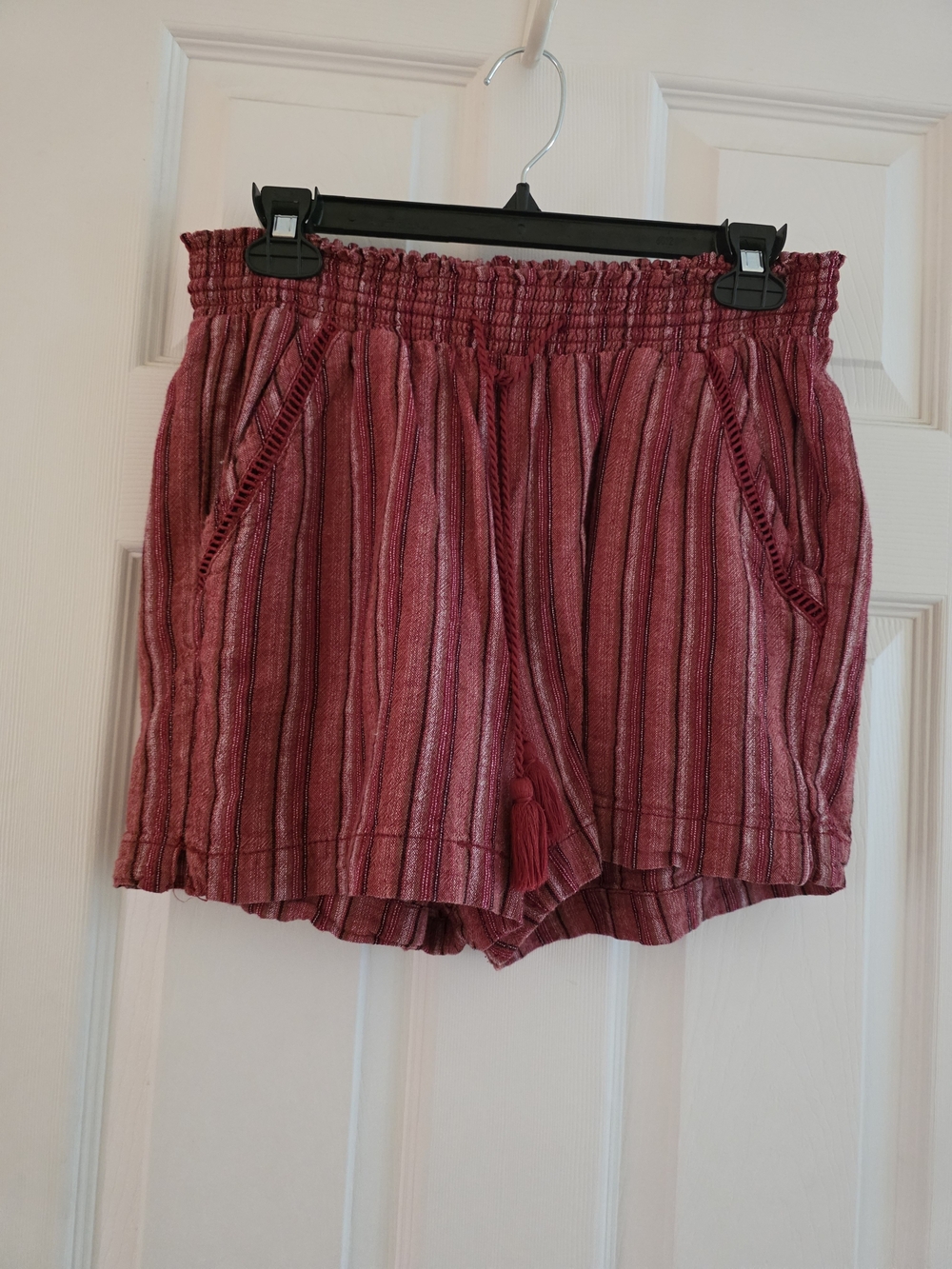 Briggs New York Red Striped High-Waist Smocked Shorts